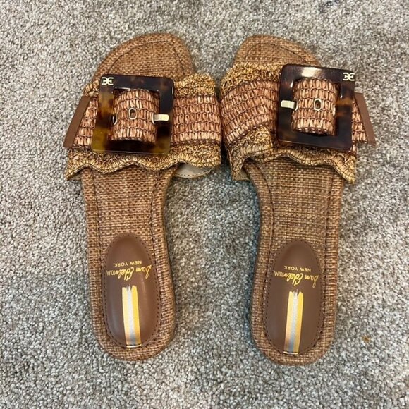Sam Edelman Bambi Raffia Buckle Slide Sandals Size 6.5 - Picture 2 of 4